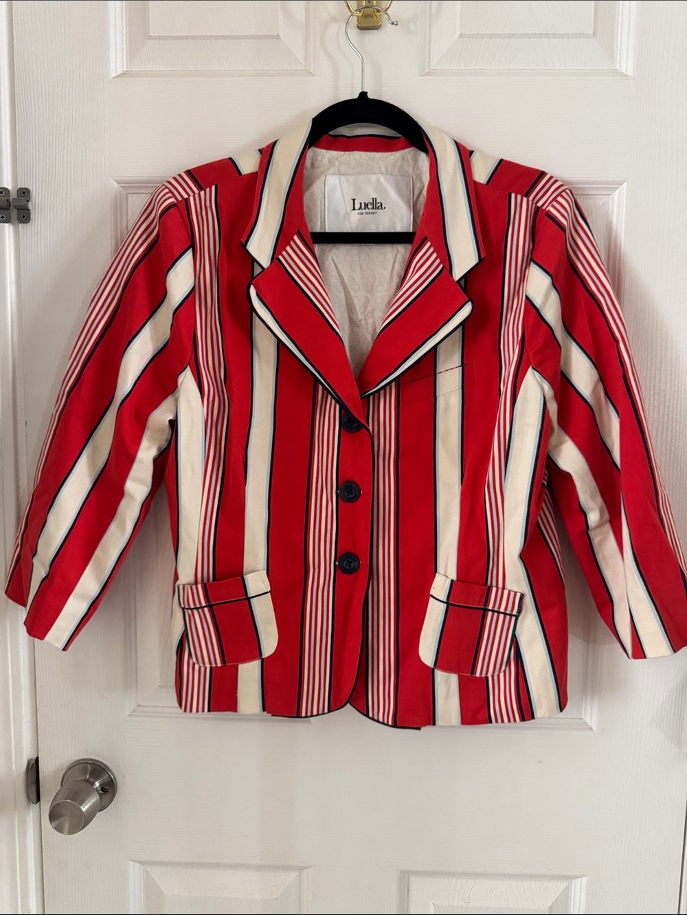 Luella for Target Red, Cream, Navy, and Sky Striped Women's Blazer